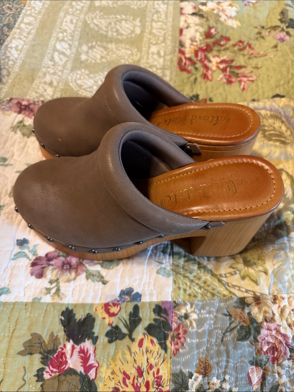 Altar'd State Taupe Studded Wooden Clogs